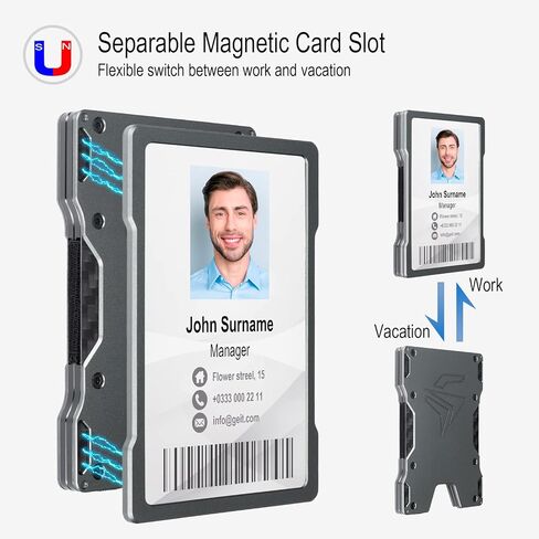 محفظة GEIT Minimalist للرجال، محفظة رجالية معدنية نحيفة من الألومنيوم مع حامل بطاقة هوية مغناطيسية، محفظة بطاقات الائتمان RFID مع مشبك نقود in Kuwait