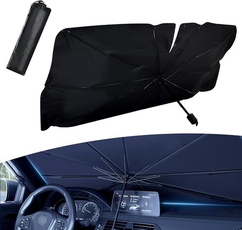 1 Pack Car Windshield Sun Shade Umbrella Replacement, Portable Foldable Design, 55In x 31In Vehicle Heat Shield, Waterproof Metal Handle, Universal for Most Cars (Silver #Opening Design) in Saudi Arabia