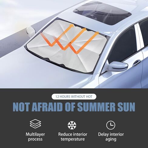 1 Pack Car Windshield Sun Shade Umbrella Replacement, Portable Foldable Design, 55In x 31In Vehicle Heat Shield, Waterproof Metal Handle, Universal for Most Cars (Silver #Opening Design) in Saudi Arabia