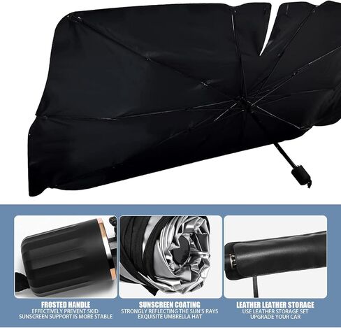 1 Pack Car Windshield Sun Shade Umbrella Replacement, Portable Foldable Design, 55In x 31In Vehicle Heat Shield, Waterproof Metal Handle, Universal for Most Cars (Silver #Opening Design) in Saudi Arabia
