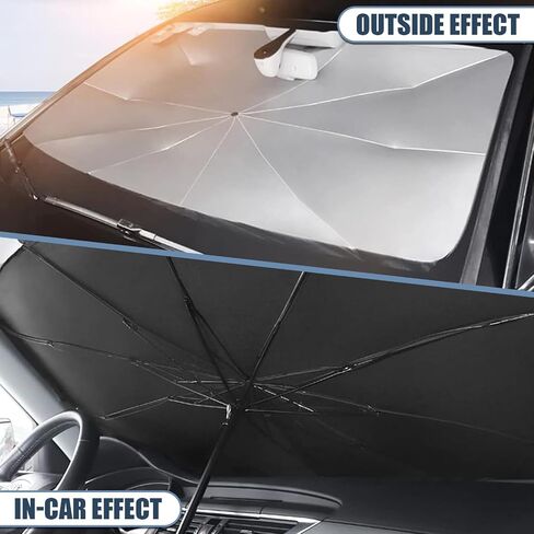 1 Pack Car Windshield Sun Shade Umbrella Replacement, Portable Foldable Design, 55In x 31In Vehicle Heat Shield, Waterproof Metal Handle, Universal for Most Cars (Silver #Opening Design) in Saudi Arabia