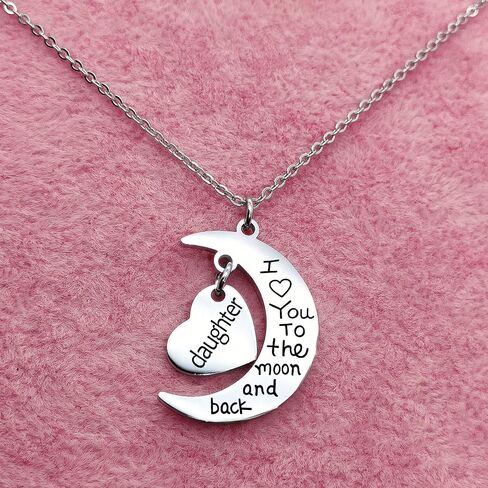 I Love You To The Moon And Back Necklace Heart and Moon Pendant Necklace for Family Gift Jewelry for Nanny Daughter Sister in Kuwait