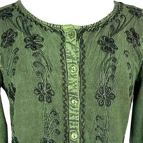 Agan Traders Fall Long Sleeve Button Down Bohemian Tops for Women - Embroidered Blouse Shirt with Adjustable Rope Ties in Saudi Arabia
