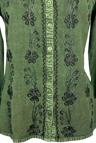 Agan Traders Fall Long Sleeve Button Down Bohemian Tops for Women - Embroidered Blouse Shirt with Adjustable Rope Ties in Saudi Arabia