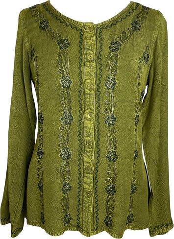 Agan Traders Fall Long Sleeve Button Down Bohemian Tops for Women - Embroidered Blouse Shirt with Adjustable Rope Ties in Saudi Arabia
