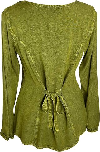 Agan Traders Fall Long Sleeve Button Down Bohemian Tops for Women - Embroidered Blouse Shirt with Adjustable Rope Ties in Saudi Arabia