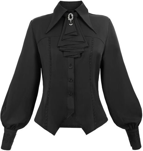 Nuoqi Victorian Blouse Women Black Gothic Pirate Shirt Long Sleeve Renaissance Top with Tie in Saudi Arabia