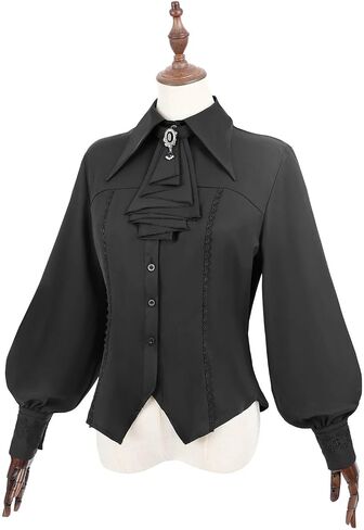 Nuoqi Victorian Blouse Women Black Gothic Pirate Shirt Long Sleeve Renaissance Top with Tie in Saudi Arabia