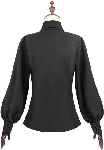 Nuoqi Victorian Blouse Women Black Gothic Pirate Shirt Long Sleeve Renaissance Top with Tie in Saudi Arabia
