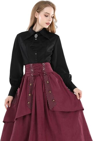Nuoqi Victorian Blouse Women Black Gothic Pirate Shirt Long Sleeve Renaissance Top with Tie in Saudi Arabia