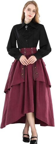 Nuoqi Victorian Blouse Women Black Gothic Pirate Shirt Long Sleeve Renaissance Top with Tie in Saudi Arabia