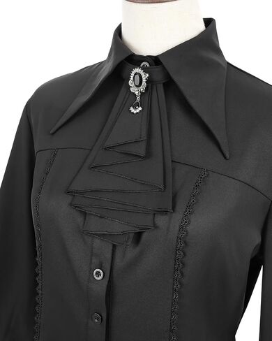 Nuoqi Victorian Blouse Women Black Gothic Pirate Shirt Long Sleeve Renaissance Top with Tie in Saudi Arabia