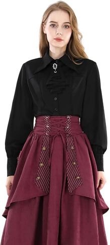 Nuoqi Victorian Blouse Women Black Gothic Pirate Shirt Long Sleeve Renaissance Top with Tie in Saudi Arabia
