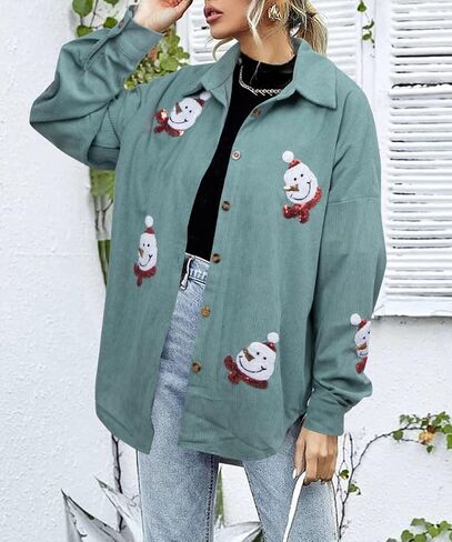 Christmas Sequin Button Down Shirts - Womens Corduroy Shirt Business Office Shirt Casual Flannel Blouses Plaid Tops in Kuwait