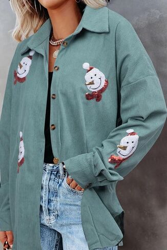 Christmas Sequin Button Down Shirts - Womens Corduroy Shirt Business Office Shirt Casual Flannel Blouses Plaid Tops in Kuwait