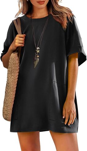Womens Oversized T Shirt Dress Short Sleeve Crewneck Tunic Tops Basic Summer Casual Mini Short Dresses with Pockets in Saudi Arabia
