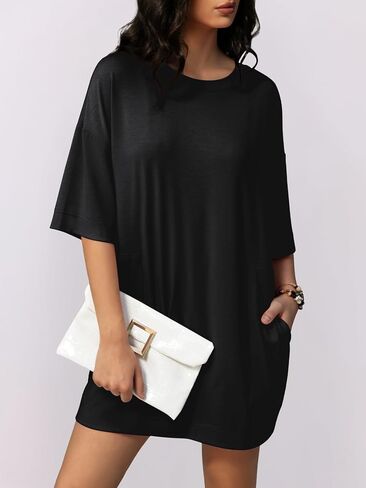 Womens Oversized T Shirt Dress Short Sleeve Crewneck Tunic Tops Basic Summer Casual Mini Short Dresses with Pockets in Saudi Arabia
