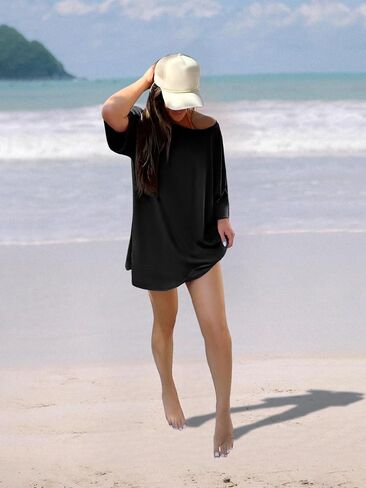 Womens Oversized T Shirt Dress Short Sleeve Crewneck Tunic Tops Basic Summer Casual Mini Short Dresses with Pockets in Saudi Arabia