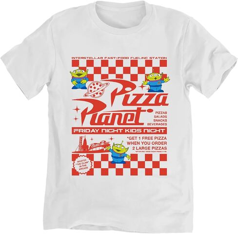 Pizza Planet Shirt Funny Green Aliens for Boys Short Sleeve Unisex Rocket Ship T-shirt Adult White in Saudi Arabia