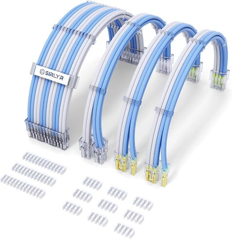 Sirlyr PSU Cable Extension,Customed PC Cables - Pre-Bend Nylon Sleeved Power Supply Cable,1x24Pin ATX / 1x8 (4+4) Pin EPS / 2x8 (6+2) Gold- Plated Pin GPU,Purple White,4 Kits in Saudi Arabia