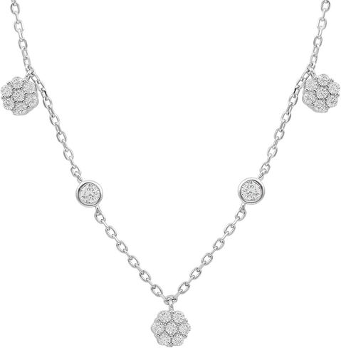 قلادة NW معتمدة من الماس CZ Flower Station من الفضة، قلادة قابلة للتكديس من الزركون للنساء، جودة AAAA - جاهزة للهدايا in Kuwait