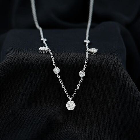 قلادة NW معتمدة من الماس CZ Flower Station من الفضة، قلادة قابلة للتكديس من الزركون للنساء، جودة AAAA - جاهزة للهدايا in Kuwait