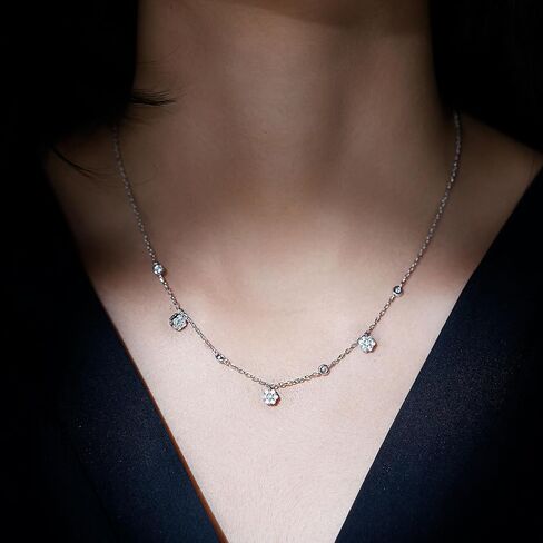 قلادة NW معتمدة من الماس CZ Flower Station من الفضة، قلادة قابلة للتكديس من الزركون للنساء، جودة AAAA - جاهزة للهدايا in Kuwait