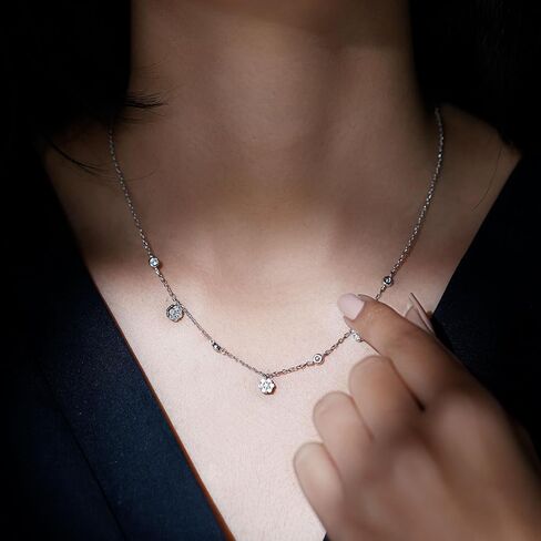 قلادة NW معتمدة من الماس CZ Flower Station من الفضة، قلادة قابلة للتكديس من الزركون للنساء، جودة AAAA - جاهزة للهدايا in Kuwait