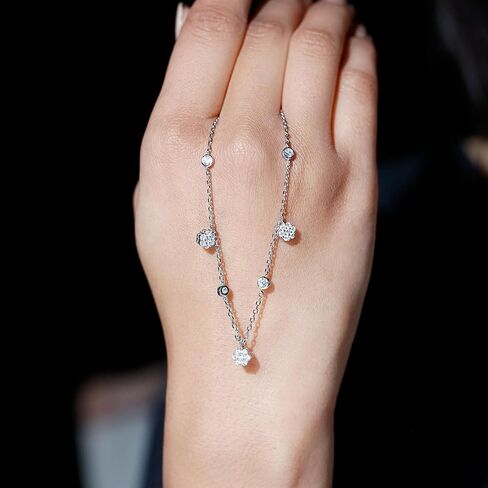 قلادة NW معتمدة من الماس CZ Flower Station من الفضة، قلادة قابلة للتكديس من الزركون للنساء، جودة AAAA - جاهزة للهدايا in Kuwait