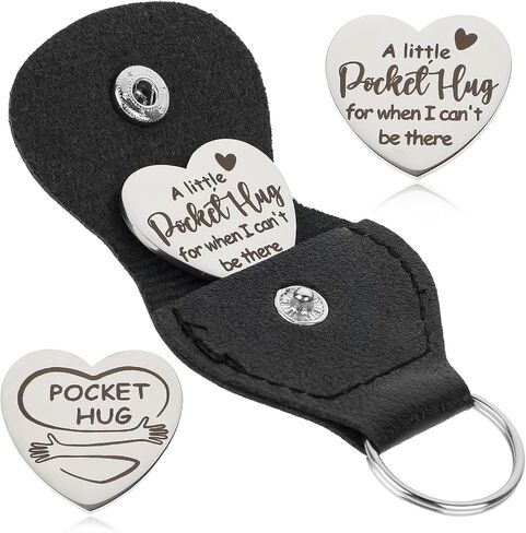 2 Pack Pocket Hug Token Long Distance Relationship Gifts PU Leather Pocket Hug Keychain Inspirational Reminder Gifts Double Sided Relationship Keepsake Gift Thinking of You Gift in Saudi Arabia