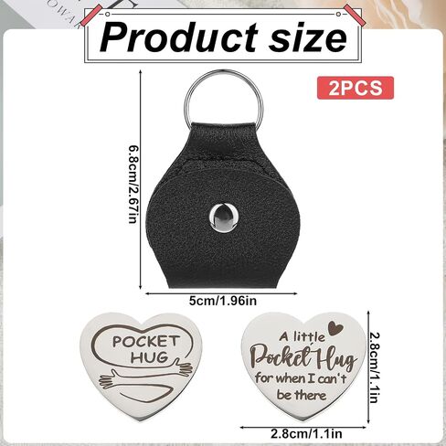 2 Pack Pocket Hug Token Long Distance Relationship Gifts PU Leather Pocket Hug Keychain Inspirational Reminder Gifts Double Sided Relationship Keepsake Gift Thinking of You Gift in Saudi Arabia