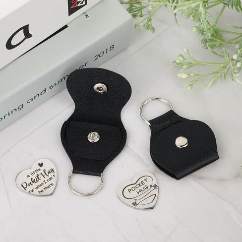 2 Pack Pocket Hug Token Long Distance Relationship Gifts PU Leather Pocket Hug Keychain Inspirational Reminder Gifts Double Sided Relationship Keepsake Gift Thinking of You Gift in Saudi Arabia