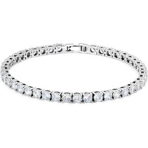14K White Gold Plated Cubic Zirconia Classic Tennis Bracelet for Women 3mm-4mm CZ, Size 6-9 Inch