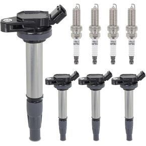 Sorghum Ignition Coil Pack and Spark Plugs Compatible with Toyota Matrix Corolla C-HR Scion xD Replace# UF596 90919-02252 90919-02258 C1714 E1096 GN10341 Set of 4
