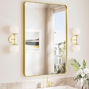 TokeShimi 24x36 Brushed Gold Bathroom Mirror,Wall Mirror for Bathroom with Tempered Glass,Gold Bathroom Vanity Mirror for Over Sink,Aluminum Framed Mirror Bathroom(Horizontal/Vertical)