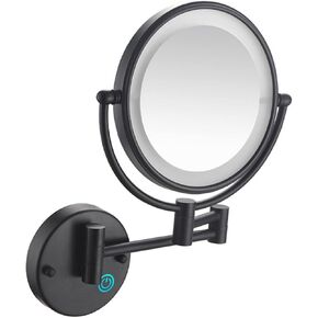 LED Makeup Mirror with Lights and 10x Magnification Vanity Mirror Wall Mounted Round Double Sided Vanity Magnifying with 360° Swivel Extendable Arm Make up Mirror,Black,Hard Wired