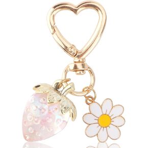 Cute Strawberry Keychain Charm - Backpack Decoration Heart Keychain Daisy Flower - Kawaii Bag Accessories
