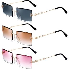 3 قطع نظارات شمسية مربعة بدون إطار نظارات عصرية بدون إطار نظارات مستطيلة شفافة Y2K للنساء والرجال in Kuwait