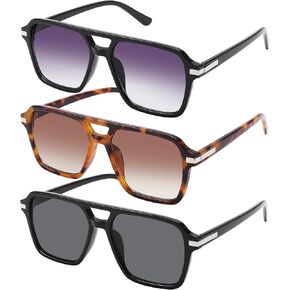 نظارة شمسية NULOOQ Retro 70s Square Aviator للنساء والرجال، ظلال جسر مزدوجة عصرية عتيقة
