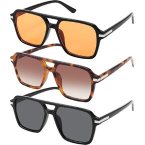 نظارة شمسية NULOOQ Retro 70s Square Aviator للنساء والرجال، ظلال جسر مزدوجة عصرية عتيقة