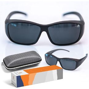 Over Glasses Wrap Around Polarized Fitover Sunglasses for Driving Sports Outdoors 100% UV Premium Case