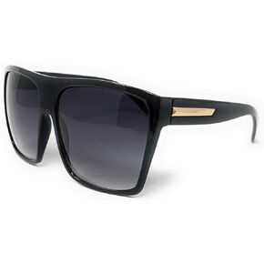 Large Oversized Retro Fashion Square Flat Top Sunglasses (Black-Gold)