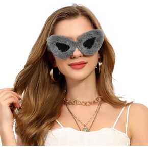 sy soul young Women's Plush Fuzzy Sunglasses Cat Eye Shades Glasses Punk Soft Velvet Party Cosplay Masquerade Eyewear