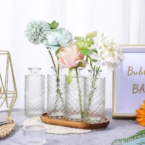 Iridescent Glass Bud Vase Set of 6, Small Diamond Bud Vase for Centerpieces in Bulk, Mini Flower Vase for Wedding Decor, Recepetion, Single Flowers, and Home Table Décor