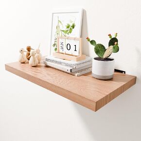 36 Inch Solid Oak Floating Shelves for Wall - Natural Wood 12 Inch Deep Wall Shelf, Rustic Display Shelf Wall Mounted, Hanging Wall Shelf Decoration for Bedroom, Bathroom, Living Room