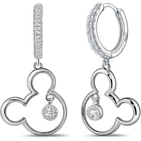 Mouse Earrings for Women Sterling Silver White Gold Mouse Dangle Hoop Earrings Sparkling CZ Lucky Cute Mini Earrings Animal Fashion Hypoallergenic Princess Jewelry Gifts for Daughter Birthday