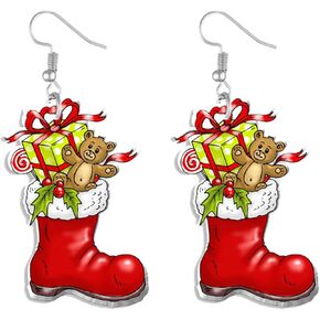 Christmas Earrings For Women Cute Colorful Acrylic Christmas Santa Claus HO HO HO Tree Gingerbread Man Dangle Drop Holiday Earrings Decoration Christmas Jewelry Gifts