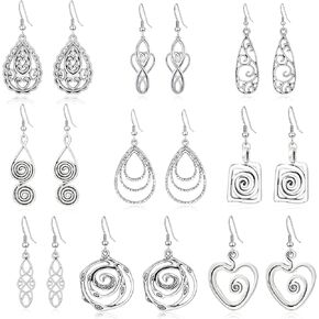 Ritach Silver Dangle Drop Earrings Trendy Vintage Statement Bohemia Boho Earrings Set for Women