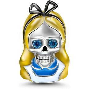 GNOCE Yellow Hair Skull Charms Sterling Silver Charm Bead Fit Bracelet/Necklace Jewelry Gift for Women