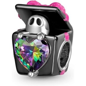 GNOCE Halloween Ghost Gift Box Charm Sterling Silver Bead Halloween Charm Fit Bracelet/Necklace for Women Wife/Jewelry Gift
